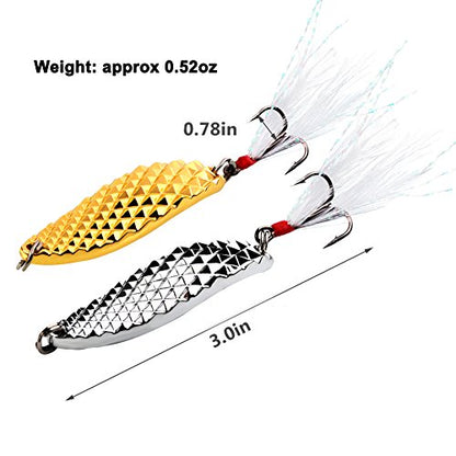 Sougayilang Fishing Spoons Hard Fishing Lures Treble Hooks Salmon Bass Metal Fishing Lure Baits 1/2 OZ - color: MIX 6pcs