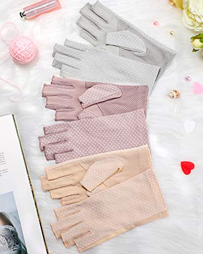 Sunblock Fingerless Gloves Non-slip UV Protection Driving Gloves Summer Outdoor Mittens for Women Girls - color: Purple, Light Beige, Light Gray