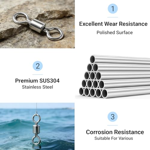 QISHUO Stainless Steel Barrel Swivels Saltwater Connect Lure Swivels Fishing Snap Freshwater Fishing Swivel Heavy Duty SUS304 - size: Size #8 (68lb) 100pcs
