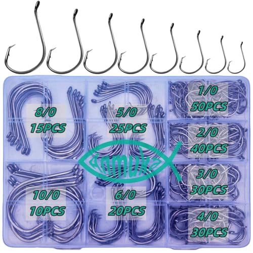 Circle Hooks Fishing Hooks 2X Strong 170PCS/Box|220PCS/Box Octopus Catfish Fish Bulk Fishing Hooks Set Saltwater Freshwater Gear Equipment#1 1/0 2/0 3/0 4/0 5/0 6/0 8/0 10/0 - color: BLACK-220PCS-Bigger