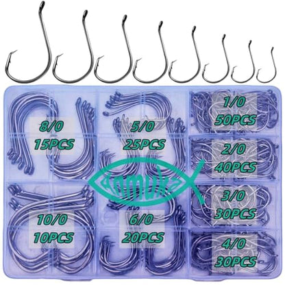 Circle Hooks Fishing Hooks 2X Strong 170PCS/Box|220PCS/Box Octopus Catfish Fish Bulk Fishing Hooks Set Saltwater Freshwater Gear Equipment#1 1/0 2/0 3/0 4/0 5/0 6/0 8/0 10/0 - color: BLACK-220PCS-Bigger
