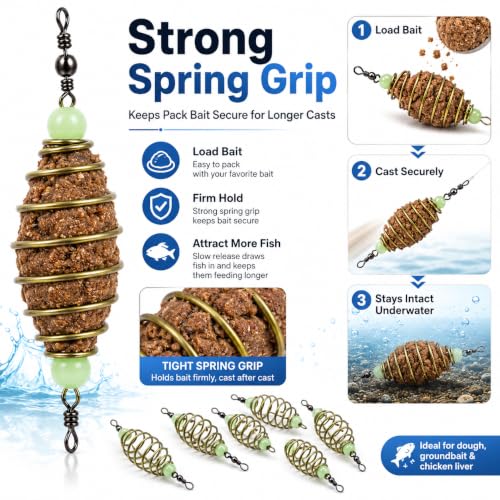 24Pcs Glowing Carp Fishing Method Feeder, Olive Shape Spring Bait Holder Cage with Luminous Beads, Inline Feeder Rig for Chicken Liver Pack Bait, Professional Fishing Accessories for Lake Rive