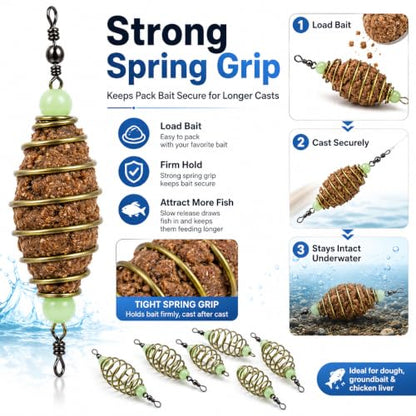 24Pcs Glowing Carp Fishing Method Feeder, Olive Shape Spring Bait Holder Cage with Luminous Beads, Inline Feeder Rig for Chicken Liver Pack Bait, Professional Fishing Accessories for Lake Rive
