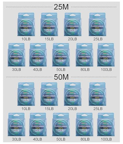 MASTERPRO 100% Pure Fluorocarbon Fishing Line, Clear, 25m/roll, Strong & Tough 10lb 15lb 20lb 25lb 30lb 40lb 50lb 80lb 100lb Fast Sinking Fishing Leader for Freshwater and Saltwater - size: 40LB