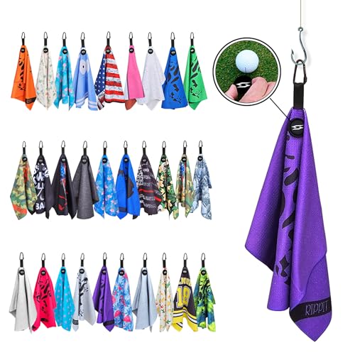 Rippit Magnetic Waffle Golf Towel – Large 16"x24" Microfiber Golf Club Ball Magnet Clip to Hang on Bag Cart Strong Premium Strength Ultra Absorbent Gear Men Gift (Rippit Purple) - color: Rippit Purple