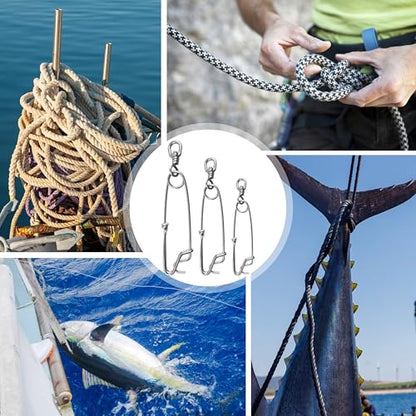 OROOTL 5pcs Longline Fishing Snap Clips, Stainless Steel Floatline Tuna Clips with Swivel Long Line Branch Hangers Snap Trotline Decoys Clips - size: 4inch(400lb)-5pcs