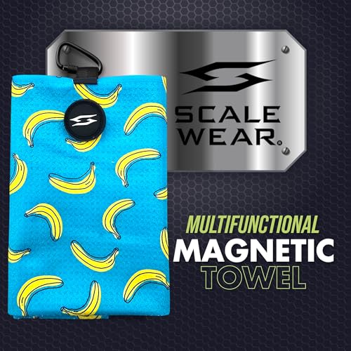 Magnetic Microfiber Waffle Golf Towel – Funny Large 16"x24" Clean Golf Club Ball Magnet Clip to Hang on Bag Cart Strong Premium Strength Ultra Absorbent Gear Black Disc Men (Teal Bananas) - color: Teal Bananas