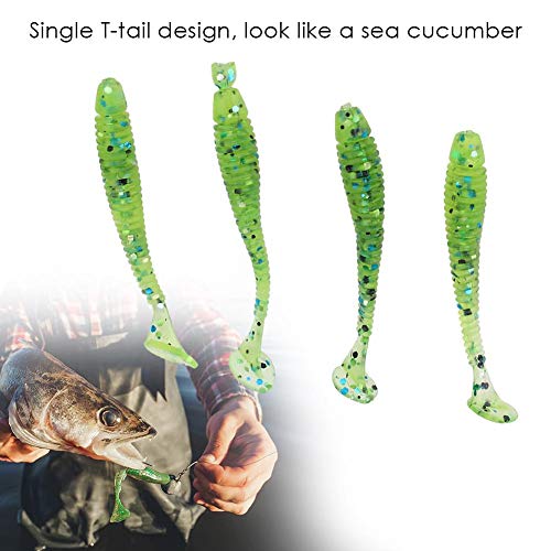 Tbest 50 Pcs 5cm Soft Fishing Lures, Plastic Fishing Bait T-Tail Grub Worm Baits Fish Tackle Accessory 9 Colors - color: Cyan