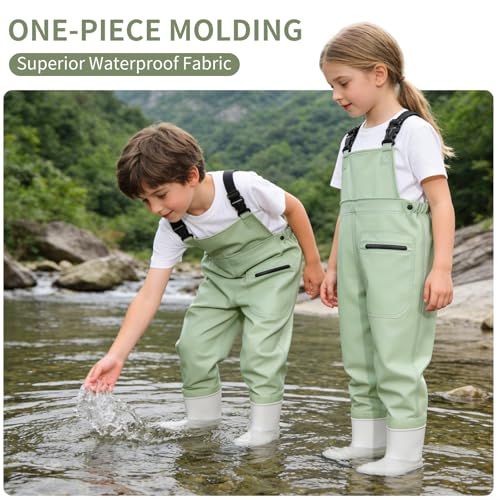 SooGree Kids Chest Wader with Non-Slip Boots,Youth Fishing Hunting Waterproof Waiters, Children Boys Girls Breathable Waders - color: Candy Green, size: Foot length：6.89"；Height：35.43"-43.3"
