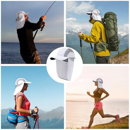 Mens Sun Hat with Breathable Mesh Sun Hats for Men Sun Protection Fishing Hat with Neck Flap for Hiking Cycling - color: White