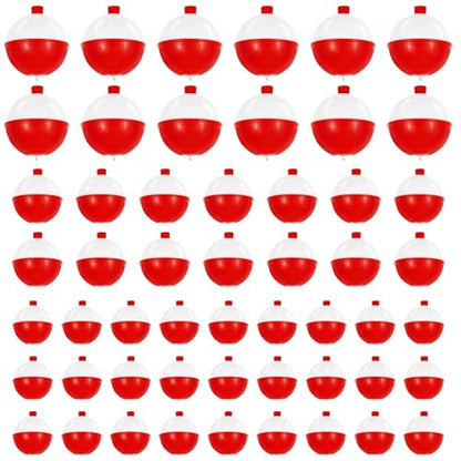 100 Pcs Fishing Float,Hard ABS Fishing Bobber,Red and White Bobbers,Push Button Round Buoy Floats for Tackle Accessories(Size: 0.75/1/1.5 Inch)