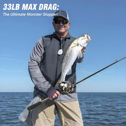 Baitcasting Reels 6.4:1 Gear Ratio 33LB Max Drag 8+1 Bearing | Baitcasting Fishing Reels Aviation-Aluminium Spool Aluminum Star-Shaped Trailer and Handle Arm Drag Alarm System - color: Silver-Left