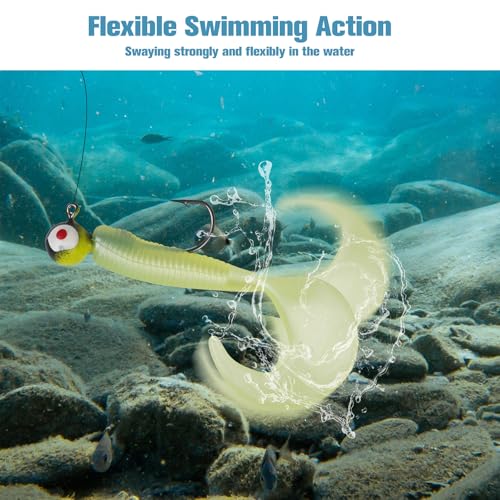 Soft Fishing Lures Jig Head Hooks Kit, 17pcs Crappie Jigs Soft Plastic Grub Tail Worm Lures Tackle for Bass Trout Saltwater Freshwater Fishing Mixed Color