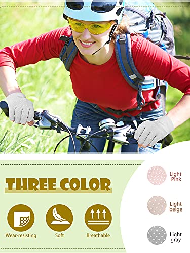 Sunblock Fingerless Gloves Non-slip UV Protection Driving Gloves Summer Outdoor Mittens for Women Girls - color: Light Gray, Light Pink, Beige