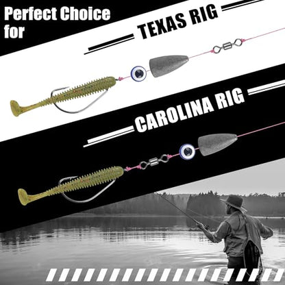 Carolina and Texas Rig Kit for Bass Fishing Worm Weights Bullet Sinkers Hooks Beads Rolling Swivels Fishing Accessories Tackle Box Kit 163pcs