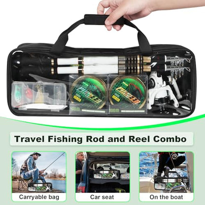 White Fishing Pole Combo, 2PCS 5.9FT Telescopic Fishing Rod and Reel Combo Spinning Reels Lures Set Fishing Line Carrier Bag for Travel Saltwater Freshwater Fishing Collapsible Fishing Kits