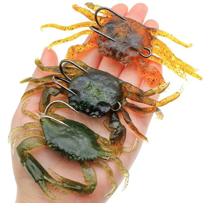 3Pcs Fishing Soft Plastic Lures Crab Soft Lure with Double Fishing Hooks Crab Baits Traps Kit for Bass Saltwater Fishing