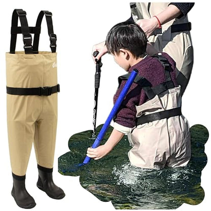 kids to youth waterproof chest waders, Swamp Mudding wader for boys and girls - color: Tan Solid, size: Feet:9C/EU25; Height≦103cm