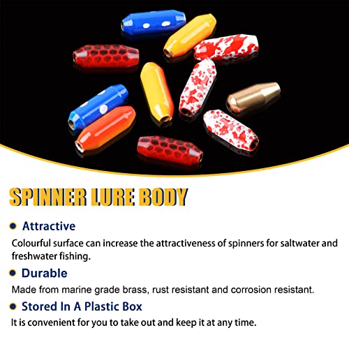 Fishing Spinner Lure Bodies, 40pcs Fishing Sinker Weights Brass Painted Spinner Lure Body Spinnerbait Making Supplies Parts Bullet Slip Sinker DIY Inline Spinnerbait Making Kit