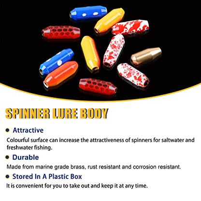 Fishing Spinner Lure Bodies, 40pcs Fishing Sinker Weights Brass Painted Spinner Lure Body Spinnerbait Making Supplies Parts Bullet Slip Sinker DIY Inline Spinnerbait Making Kit