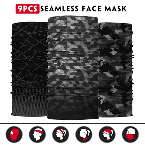 Venswell Neck Gaiter Face Mask Men Women,Seamless Bandana Rave Face Cover Scarf Mask,Balaclava,Headband, Head Wrap,Headwear - color: B-black Gray Series 3