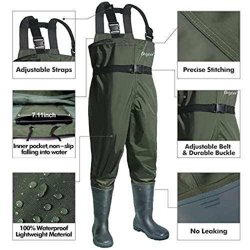 Chest Waders with Boots for Men & Women, Nylon/PVC Lightweight Fishing Wader with Boots Hanger - color: Army Green, size: M9/W11