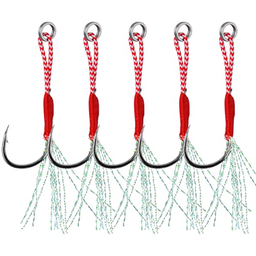 Assist Hooks Saltwater for Jigging,35pcs Micro Jigging Assist Hooks Slow Pitch Jigs Single Assist Fishing Hooks Dancing Stinger Jigging Hooks for Vertical Jigging Lures - size: 12#-35pcs