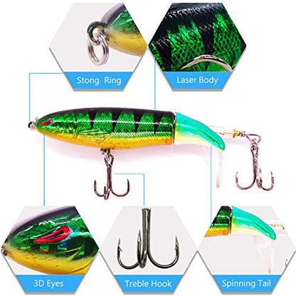 Topwater Bass Fishing Lure Kit, Plopping Propeller Tail Bigger Splash Whopping, Soft Plastic Frog Bait 3D Eyes Lifelike Body Pattern, for Bass Snakehead Musky Pike Walleye, 5 pcs… - color: B Group