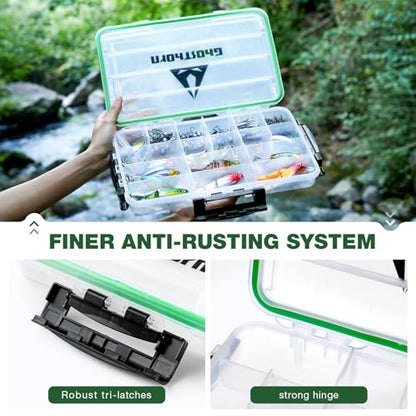 Ghosthorn Fishing Tackle Box, Waterproof 3600 and 3700 Tackle Trays, Plastic Tackle Box Organizer with Removable Dividers Storage Lure Box for Lures 2 Pack (3700 * 2) - size: 3700*2