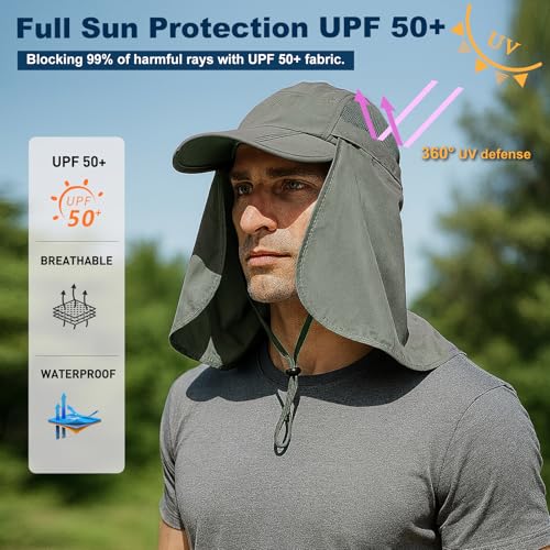 Surblue Neck Face Flap Outdoor Cap UV Protection Sun Hats Fishing Hat Quick-Drying UPF50+ - color: B-army Green, size: Medium