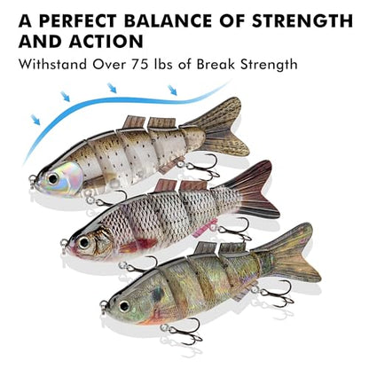 TRUSCEND Swimmax Easy Catch Fishing Lures with BKK Hooks, Wiggling, Vibrating, Rattling and Gurgling for More Bite, Heavy-Duty Dyneema Fiber Jointed Swimbaits for Bass, Trout, Walleye, Crappie, Pike - color: D3-5"-1.25oz