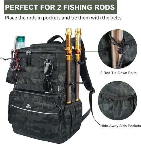 MATEIN Fishing Backpack, Water Resistant Tackle Storage Bag with Rod Holders & Cooler, Fishing Gifts for Men - color: Camouflage