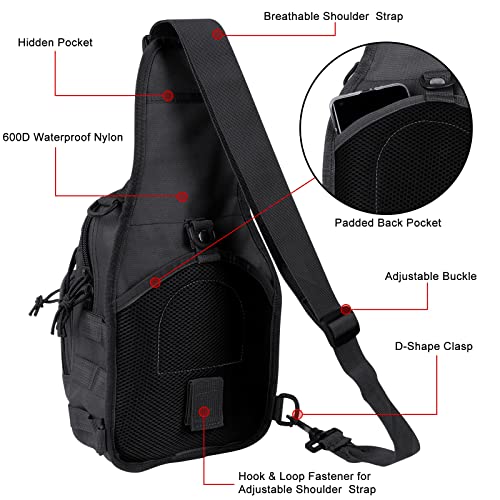 Qcute Tactical Backpack, Waterproof Military Cross-body Molle Sling Shoulder Backpack Chest Bag for Outdoor Every Day Carry - color: Black