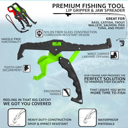 Fish Lip Grabber Fish Lip Gripper 9" Fishing Tool Mouth Spreader Grip Hook Remover Gripper Hook Remover Fishing Gear Comes with Lanyard - color: Green
