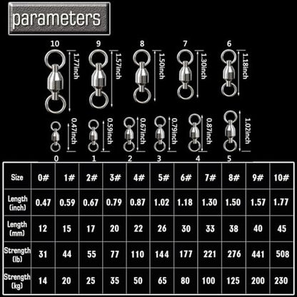 AMYSPORTS Ball Bearing Swivels Connector High Strength Stainless Steel Solid Welded Rings Barrel Swivels Saltwater Freshwater Fishing - size: Size8 (276lb) 25 pcs