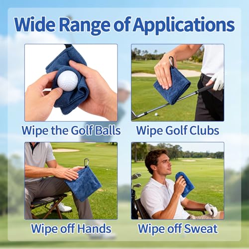 3PCS Golf Ball Towel Small Pocket Towel with D Clip Fast Drying Easy Clean Portable Golf Ball Cleaner Pouch Outdoor Accessories for Beginners Men Women