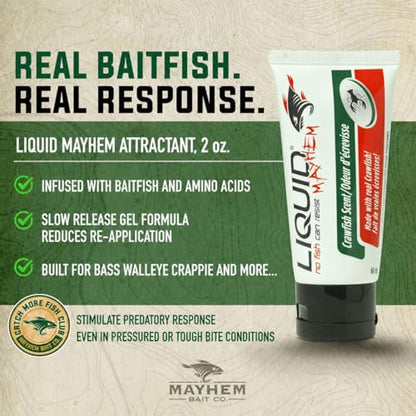 Liquid Mayhem Crawfish Fish Attractant Gel 60 ml / 2 oz · 60 Uses – Real Anchovy Bait & Aminos | UV-Enhanced Long-Lasting Gel – All Lure Types - size: 3-Pack