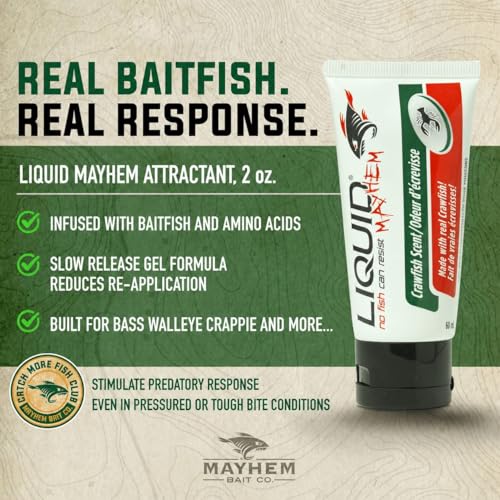 Liquid Mayhem Crawfish Fish Attractant Gel 60 ml / 2 oz · 60 Uses – Real Anchovy Bait & Aminos | UV-Enhanced Long-Lasting Gel – All Lure Types - size: 2-Pack