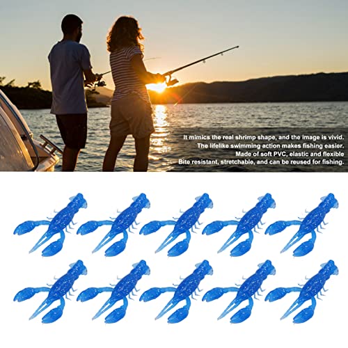 Flexible PVC Soft Fishing Lure Crawdad Baits, Set of 10 Portable Shrimp Lures, Reusable Elastic Bait for Outdoor Fishing Enthusiasts - color: Blue