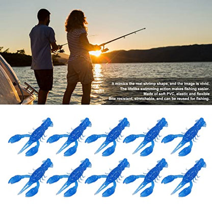 Flexible PVC Soft Fishing Lure Crawdad Baits, Set of 10 Portable Shrimp Lures, Reusable Elastic Bait for Outdoor Fishing Enthusiasts - color: Blue