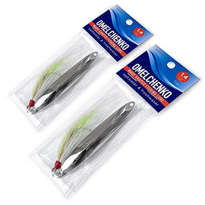 Omelchenko Lure Fishing Lures Bucktail Teasers Set of Two Silver 1.4-Ounce 40gm Saltwater Freshwater