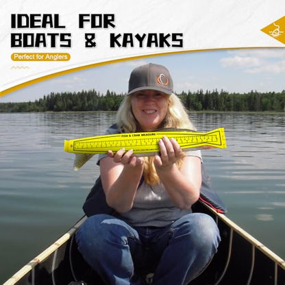 Fish Measuring Board, 32-Inch Foldable Fish Ruler with Lanyard Eyelet, Lightweight Bump Board for Boat and Kayak, Folds to 16 Inches, Dual-Sided Inch/CM Scale, Yellow