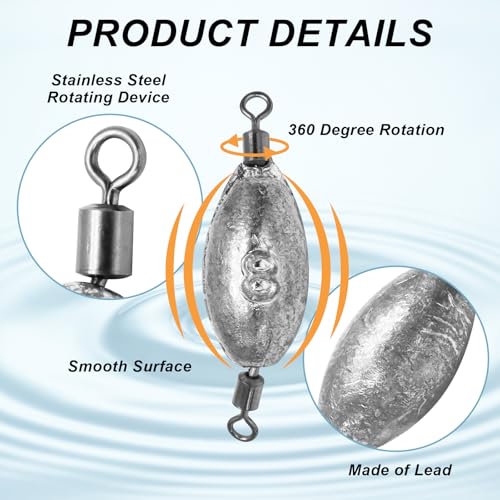 Zorfeter Inline Fishing Weights, Trolling Sinkers Quick Set Up Swivel Weights, Lead Sinkers for Catfishing/Offshore Fishing - size: 8g/0.25oz-20 pcs