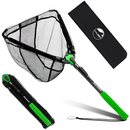 YVLEEN Floating Fishing Net Fish Landing Net - Upgraded Design Foldable & Lightweight Freshwater Fishing Landing Net, Ultra-Thin Rubber Fish Net Easy Catch and Release, Fishing Gifts for Men - color: Green 15"/38cm Hoop Size (Not Extendable)