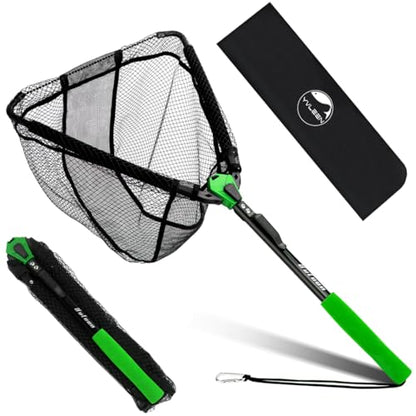 YVLEEN Floating Fishing Net Fish Landing Net - Upgraded Design Foldable & Lightweight Freshwater Fishing Landing Net, Ultra-Thin Rubber Fish Net Easy Catch and Release, Fishing Gifts for Men - color: Green 15"/38cm Hoop Size (Not Extendable)