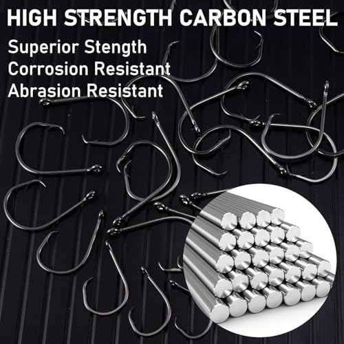 Dr.Fish 50 Pack in-line Circle Hooks, Straight Shank Octopus Hooks, Freshwater & Saltwater Fishing Catfish Tuna Bass Striper - size: #6/0-50 Pack