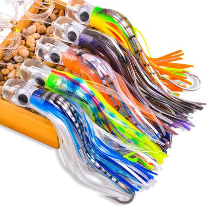Saltwater Fishing Lures 6/9inch Trolling Lures for Marlin Mahi Tuna Dolphin Shark Big Game Deep Sea Fishing Baits Squid Skirts Rigged Hooks Ocean Gear Tackle - color: Purple-1pcs, size: 9inch