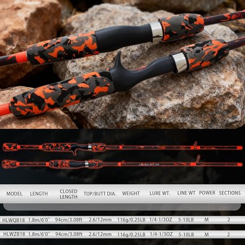 6'6" Fiberglass Casting Rod, 2-Piece Skull Design, Durable & Sensitive with Split-Grip Handle, Perfect for Bass, Pike, Catfish Fishing in Freshwater & Saltwater - color: HLWQB-6'0", size: 6'0"