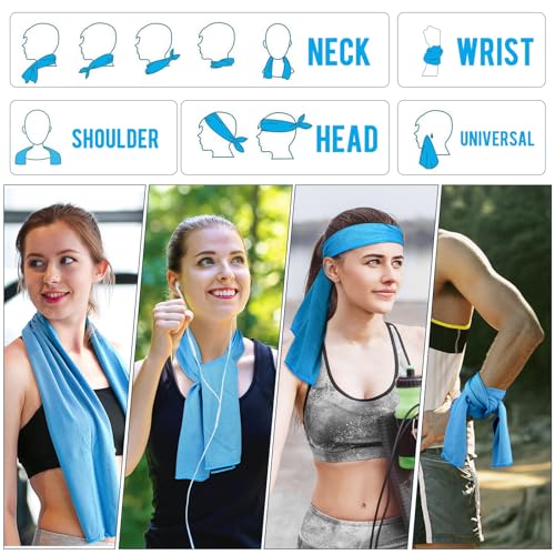 MENOLY 6 Pack Cooling Towels, 40"x12" Cooling Towels for Neck and Face with Breathable Carrying Bags,Soft Microfiber Instant Cooling Rags, Gym Workout Sweat Towel for Sports, Yoga, Camping, Running - size: 6 Pack
