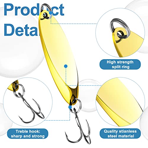 HESTYA Fishing Lures Spoons Saltwater Treble Trout Lures Hard Metal Spinner Baits 5 Sizes Casting Spoon Hooks for Salmon Bass in 1/5 1/4 3/8 1/2 3/4 oz - color: Silver, Gold